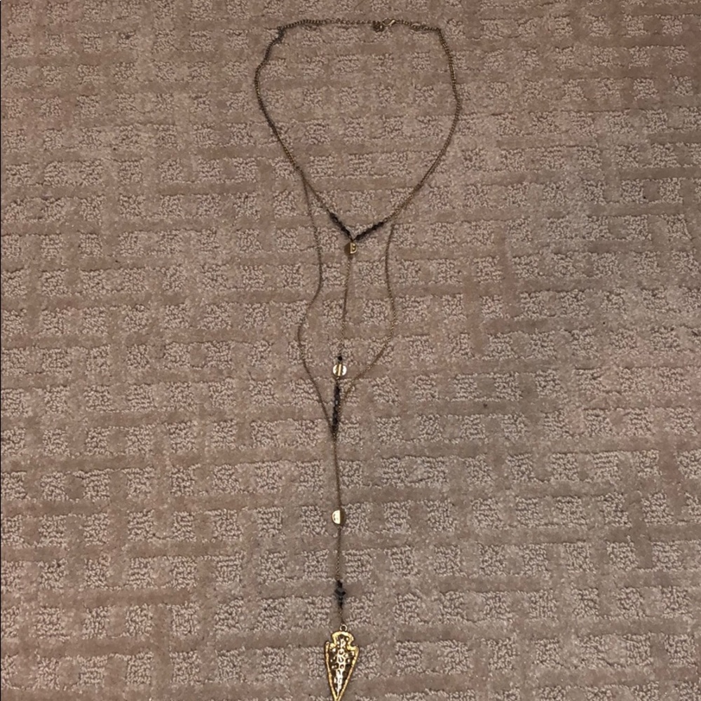 Gold and grey beaded drop necklace